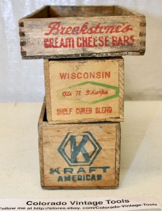 (3) Vintage Wooden Cheese Boxes: Kraft Clearfield Breakstone’s / NR 5