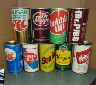 Soda Cans,  9,  Steel,  Pull Tab,  Rc,  Dr.  Pepper,  Mr.  Pibb,  Worms,  Squirt,  Vernor 