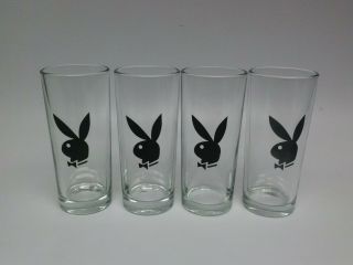 Playboy Bunny Rabbit Head Logo Classic Tall Drinking Glass Set Of 4 Euc