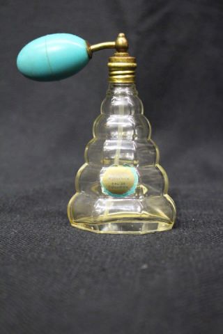 Vintage Scarce Tosca Perfume Test Bottle,  Art Deco Stepped Glass W Teal Atomizer