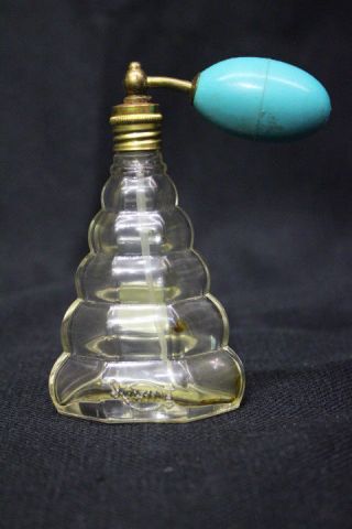 Vintage Scarce Tosca Perfume Test Bottle,  Art Deco Stepped Glass w Teal Atomizer 3