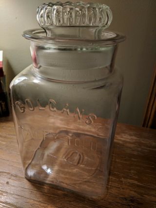 Rare 1900 Colgans Taffy - Tolu Chewing Gum Glass Jar With Decorative Glass Lid.