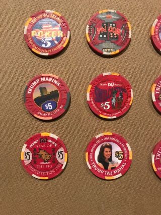 Trump Taj Mahal $5 Casino Chips Atlantic City Jersey.  From The 1980’s 2