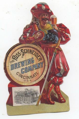 1890s Die Cut Trade Card Man Drinking Foss Schneider Brewing Co Cincinnati Ohio