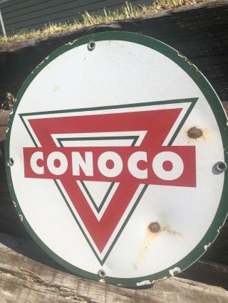 Vintage Conoco Gasoline Porcelain Sign Food Gas Oil Pump Plate Station