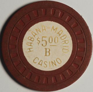 Havana - Madrid Cuba Casino $5.  B J Brown Poker Chip Token 10.  4 Grams 38mm Early