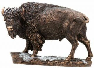 10.  5 " Inch Brown Buffalo In Snow Wild Life Animal Statue American Native Bison