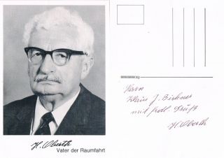 Hermann Oberth 1894 - 1989 Autograph Signed 4 " X6 " Photo Rocket Engineer