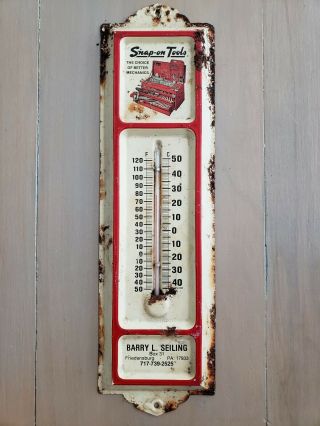 Vintage " Snap - On Tools " Advertising Thermometer Sign Metal From Friedensburg Pa