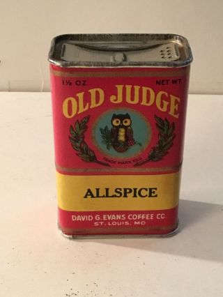 Vintage Spice Tin Old Judge 1 1/2 Oz David Evans Coffee Co.  St.  Louis Owl