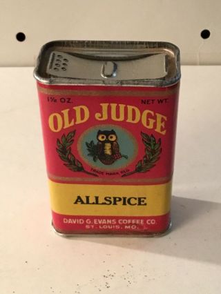 Vintage Spice Tin Old Judge 1 1/2 Oz David Evans Coffee Co.  St.  Louis Owl 3