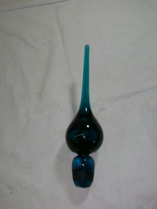 Vintage Teal Blue Hand Blown Glass Bottle Decanter Stopper 9 1/2 "