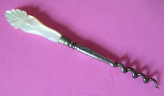 Antique Pretty Pearl Carved Handle Perfume Cologne Bottle Corkscrew,