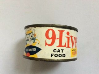 Vintage Nine 9 - Lives 1959 First Year Cat Pet Food Tin Can Paper Label Rare