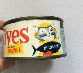 VINTAGE Nine 9 - LIVES 1959 FIRST YEAR Cat Pet Food Tin Can Paper Label RARE 3