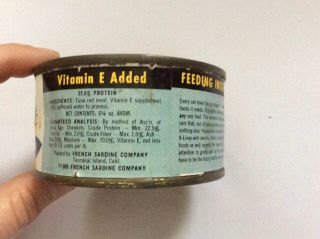 VINTAGE Nine 9 - LIVES 1959 FIRST YEAR Cat Pet Food Tin Can Paper Label RARE 5