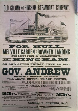 Old Colony And Hingham Steamboat Company For Hull Poster 1881