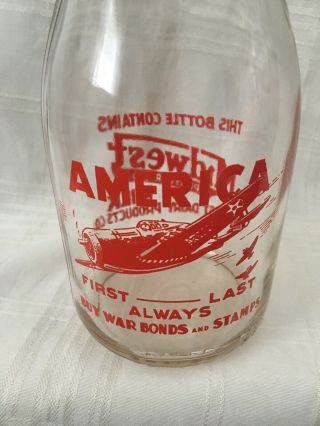 One Quart Milk Bottle Midwest Dairy Products War Bond Fighter Plane 3