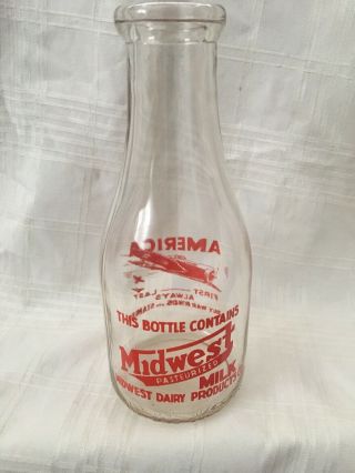 One Quart Milk Bottle Midwest Dairy Products War Bond Fighter Plane 8
