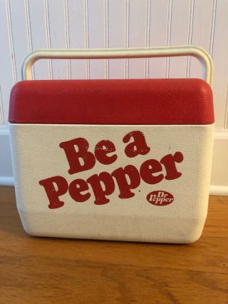 Vintage Dr Pepper Cola Mini Cooler W/ Be A Pepper Sign Logo