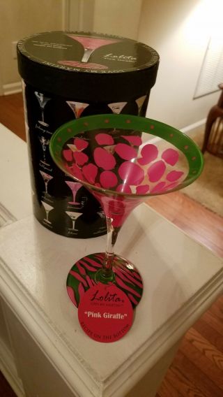 Lolita " Pink Giraffe " Hand Painted Martini Glass