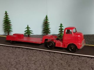 Vintage Cab Over Semi Trailer Tootsie Metal Toy Truck Tractor Car Hauler Low Boy