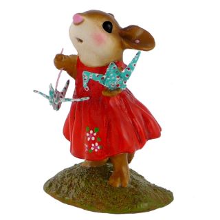 Wee Forest Folk A Wish For Happiness,  Wff M - 321b,  Red Mouse With Origami Cranes