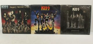 3x Kiss Vinyl Lp Records W/ Destroyer,  Dressed To Kill,  Smashes Trashes & Hits