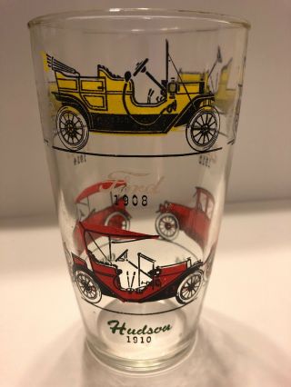 Anchor Hocking Old Time Car Glass Ford Hudson Stutz Chevy Buick Studebaker