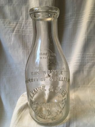 Vintage Quart Milk Bottle A.  Kainz Dairy Mohawk St.  Chicago Illinois 1924
