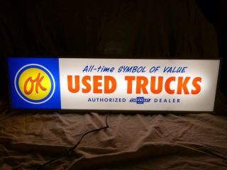 Old Chevrolet Ok Trucks Lighted Advertising Dealership Sign Chevy C - 10