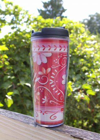 Starbucks Coffee Company 2002 / 2003 Red 16oz Travel Tumbler Cup Flowers Floral 3