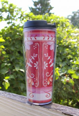 Starbucks Coffee Company 2002 / 2003 Red 16oz Travel Tumbler Cup Flowers Floral 4