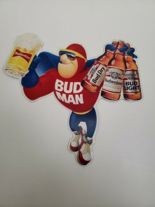 Vintage Metal Budman Beer Sign 1991 Budweiser Bud Man Advertising