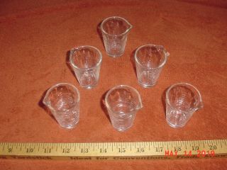 6 Vintage Glass Medicine Cups With Spout 1.  5 Oz Dose Oz Ml Tbs Tsp Mancave Shot