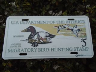 Vintage Migratory Bird Hunting Stamp License Plate Sign Canvasback 1976 Hunting