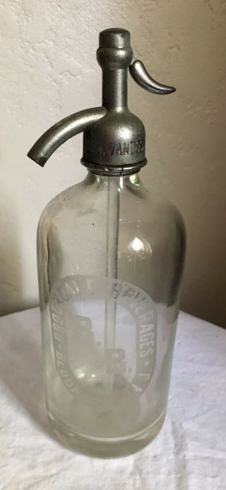 Vintage Antique Etched Seltzer Water Bottle Brookdale Beverages Bloomfield Nj