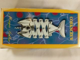 Vintage Fish Zig Zag Accordion Style Corkscrew Bottle Opener Metal Chrome