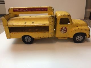 Vintage Buddy L Steel Coca Cola Yellow Toy Truck,  Dent And Scratches