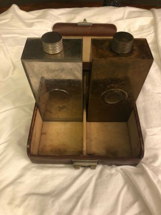 Vintage Tin Lined 13 Oz Flasks Tinlined With Leather Case Made In Germany.