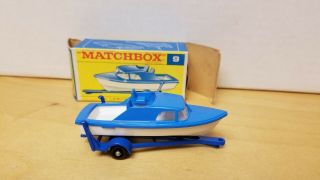 Matchbox Lesney Cabin Cruiser Boat & Trailer No.  9 Mib Old Store Stock
