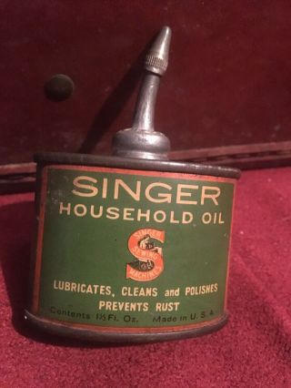 Singer Household Oil 1 1/3 Oil Can With Lead Spout Cap
