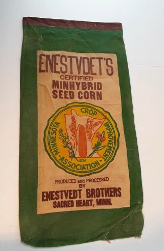 Vintage Seed Corn Sack Cloth Bag Enestvedt 