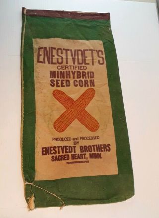 Vintage Seed Corn Sack Cloth Bag ENESTVEDT ' S Sacred Heart MINNESOTA State Seal 3