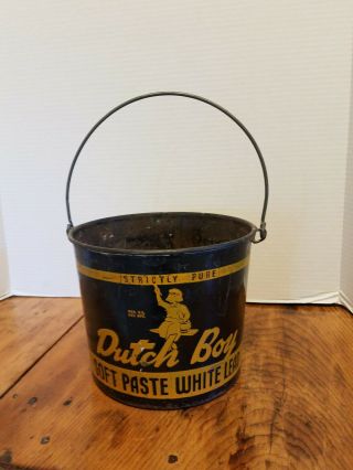 Antique Dutch Boy Paint Soft Paste White Lead Tin Bucket & Bail 6 1/4 "