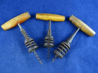 3 Variants Of Antique Spring Assisted Self Pulling Corkscrews,  German Designs