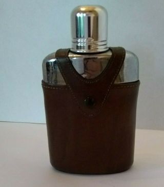 Vintage Bosca Glass Flask Leather Case Cap Heirloom 8 Oz Half Pint