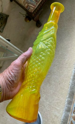 Vintage Italian Yellow Glass Fish Shaped Bottle Antinori Decanter 3