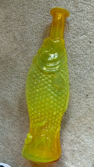Vintage Italian Yellow Glass Fish Shaped Bottle Antinori Decanter 5