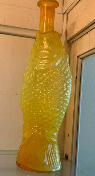 Vintage Italian Yellow Glass Fish Shaped Bottle Antinori Decanter 6